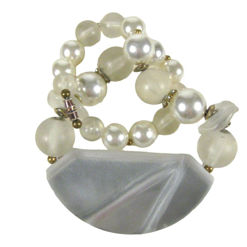 Bib Statement Necklace Beaded 20 in Vintage Imitation Pearl Rhinestones Jewelry